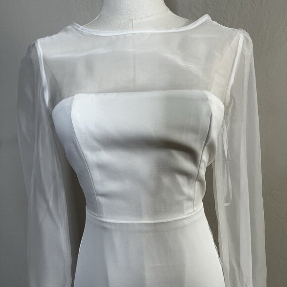 Lulus Maxi Dress‎ Immaculate Romance White Sheer Organza Long Sleeve Size XS NEW - Picture 2 of 12